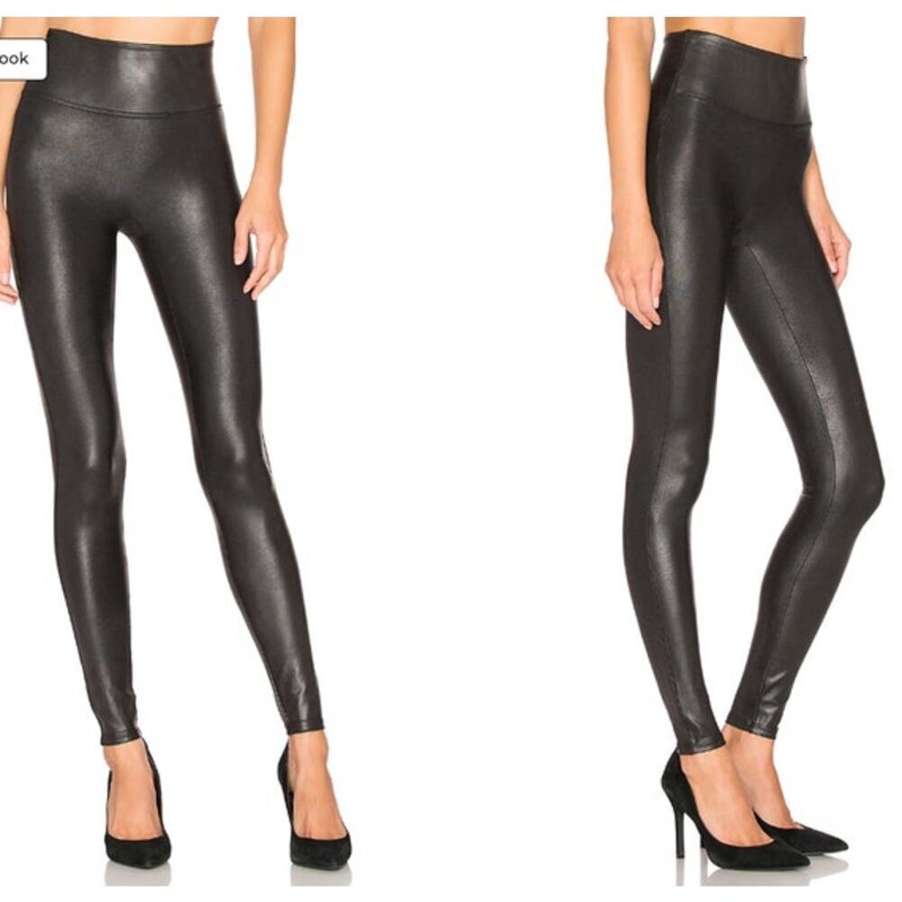 Womens Spanx Black Faux Leather Leggings Size Medium